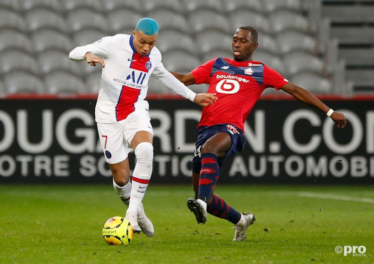 Soumare in action against Kylian Mbappe and PSG, the team he supported as a boy and came through the academy