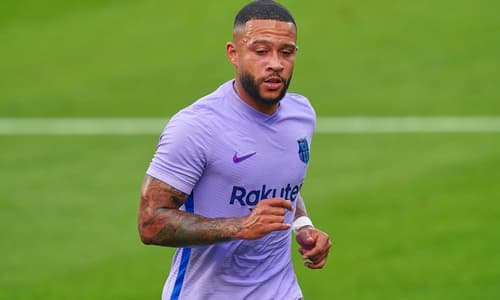 Memphis Depay in the Barcleona v Girona friendly match