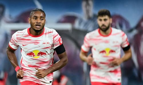 Nkunku and Gvardiol in action for RB Leipzig.