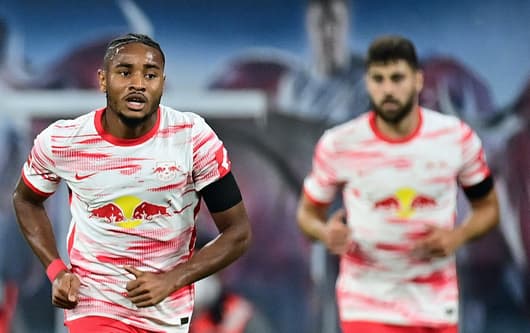 Nkunku and Gvardiol in action for RB Leipzig.