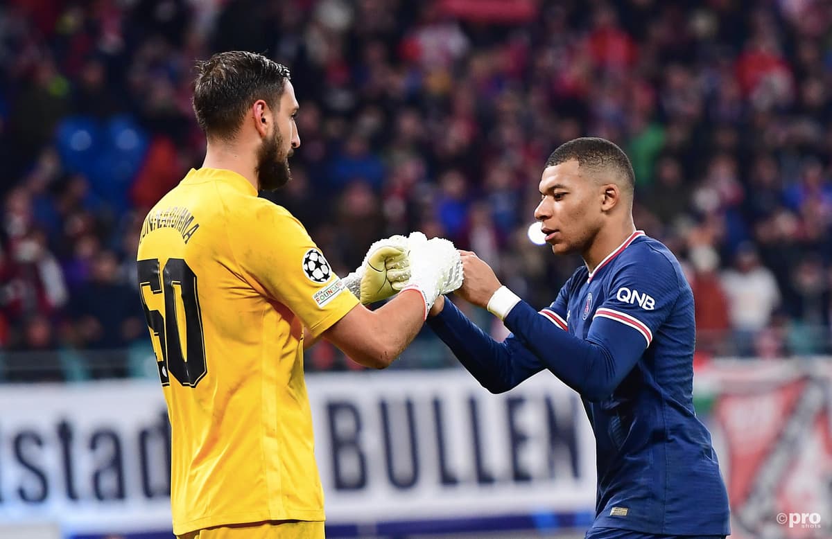 Gianluigi Donnarumma and Kylian Mbappe of PSG
