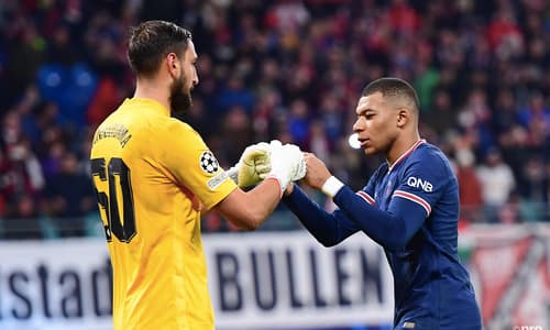 Gianluigi Donnarumma and Kylian Mbappe of PSG