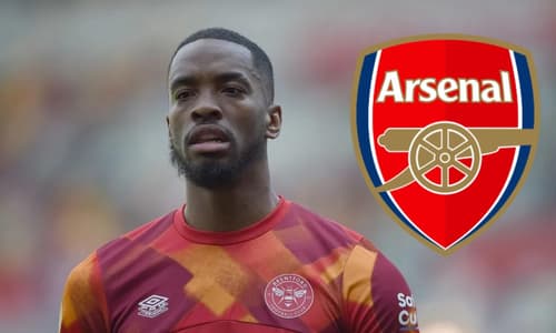 Ivan Toney with Arsenal badge