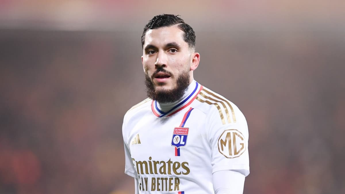 Rayan Cherki in Ligue 1 action for Lyon during the 2023/24 season