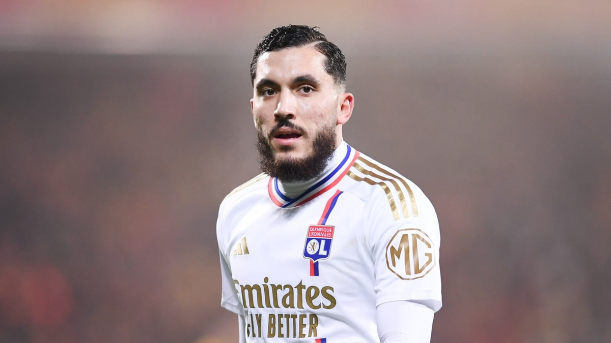 Rayan Cherki in Ligue 1 action for Lyon during the 2023/24 season