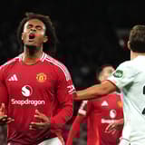 Joshua Zirkzee of Man Utd reacts during Europa League match with FC Twente at Old Trafford, 2024/25