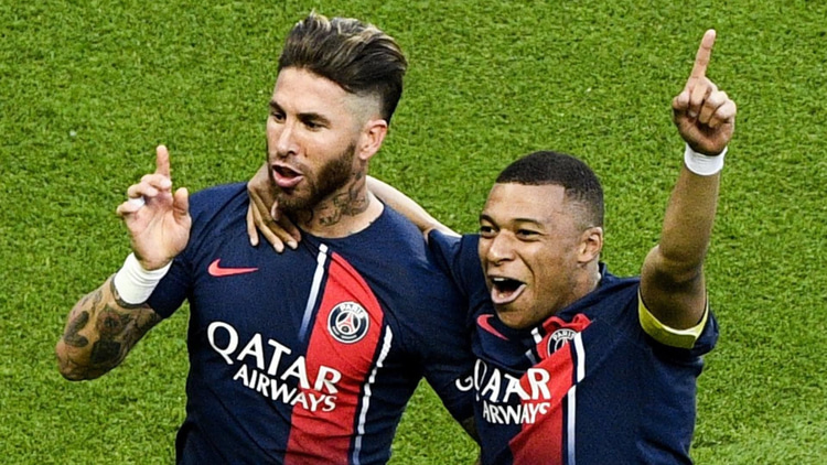Sergio Ramos and Kylian Mbappe