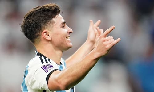 Julian Alvarez celebrating another goal for Argentina.