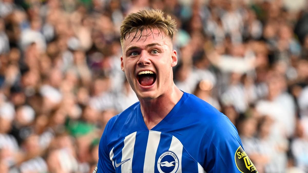 Brighton's Evan Ferguson celebrates scoring against Newcastle in the Premier League