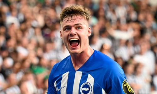 Brighton's Evan Ferguson celebrates scoring against Newcastle in the Premier League