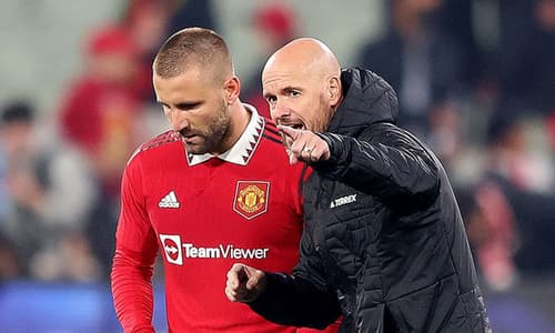 Luke Shaw and Erik ten Hag.