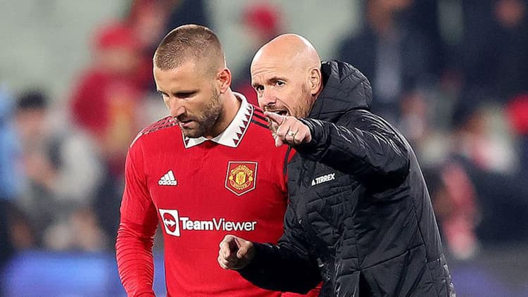 Luke Shaw with Erik ten Hag, Man Utd