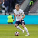 Tottenham Hotspur midfielder Oliver Skipp on the ball in a Premier League match against West Ham United at London Stadium in 2021.
