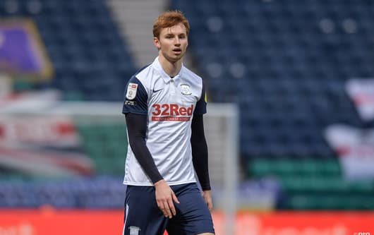 Sepp van den Berg playing for Preston North End in the Championship in the 2020/21 season