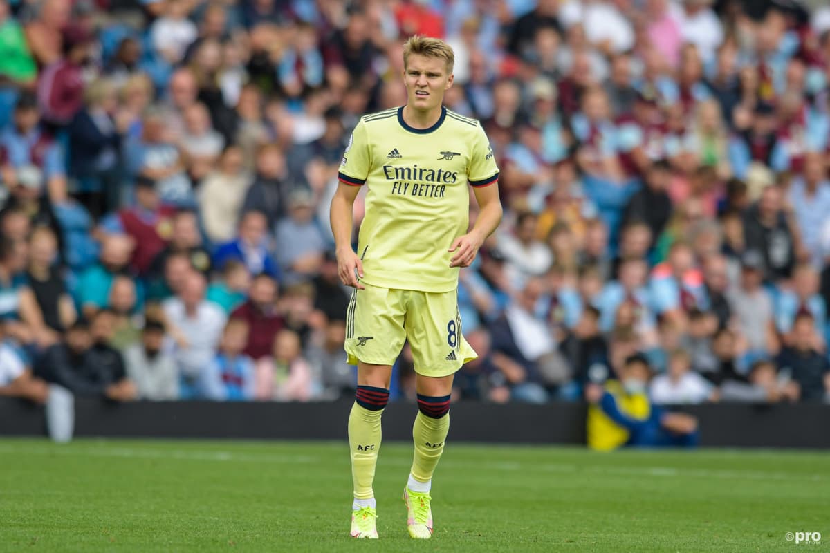 Martin Odegaard playing for Arsenal, 2021/22
