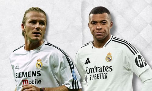 Kylian Mbappe and David Beckham in Real Madrid kits