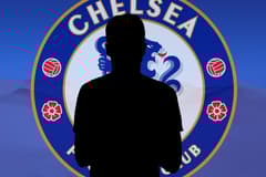 A black silhouette of Saul over the Chelsea badge, set against a background of a desert panorama in blue