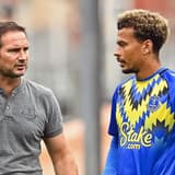 Frank Lampard and Dele Alli discussing Everton tactics.
