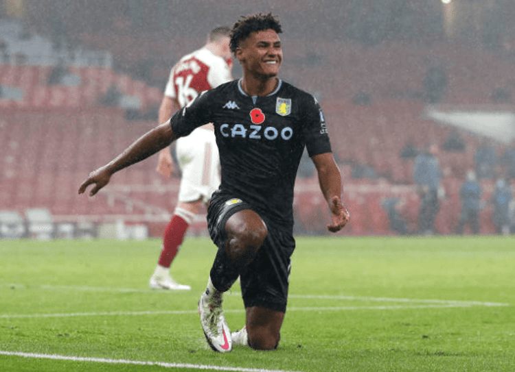 Ollie Watkins celebrates scoring against Arsenal
