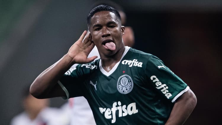 Endrick celebrates scoring for Palmeiras