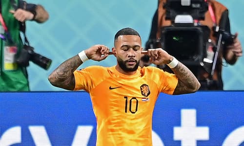 Memphis Depay after scoring for the Netherlands.