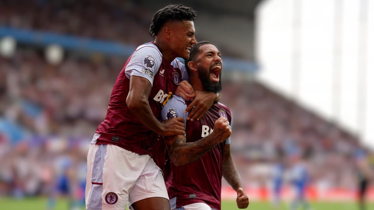 Ollie Watkins, Douglas Luiz celebrate scoring for Aston Villa in the Premier League, 2023/234