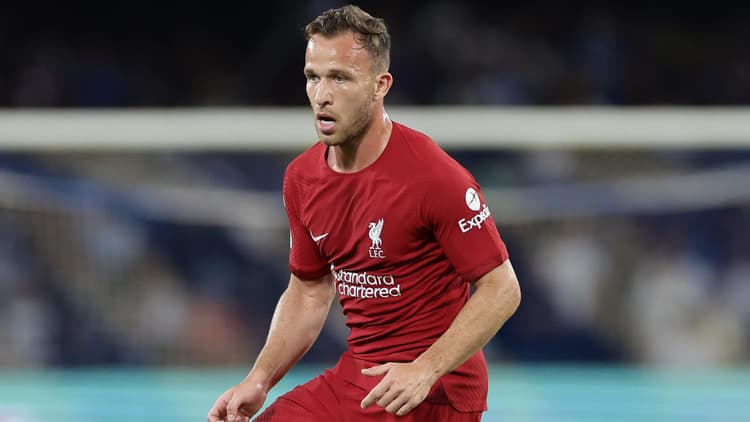 Arthur Melo in action for Liverpool.