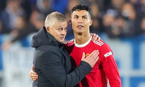 Ole Gunnar Solskjaer and Cristiano Ronaldo during happier times at Man Utd.