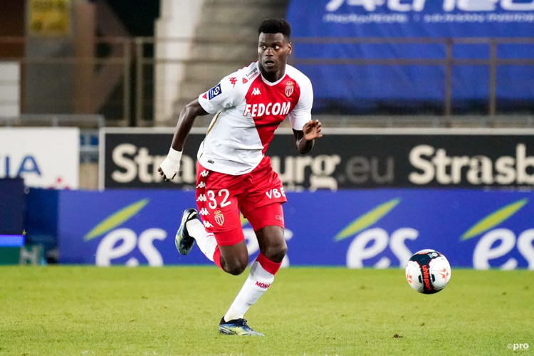 Monaco’s Benoit Badiashile in Ligue 1 action