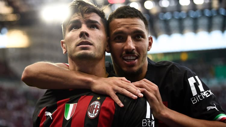Brahim Diaz celebrates with Ismael Bennacer