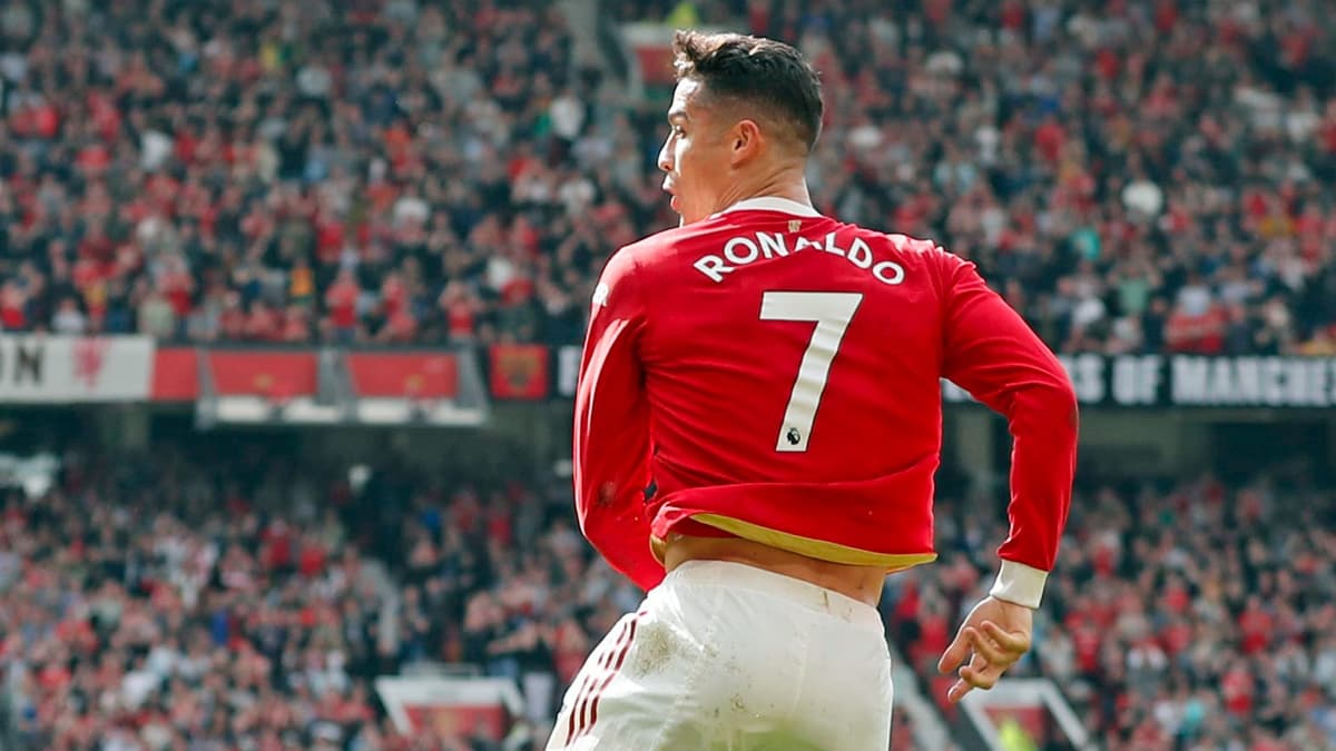 Cristiano Ronaldo celebrates scoring for Manchester United.