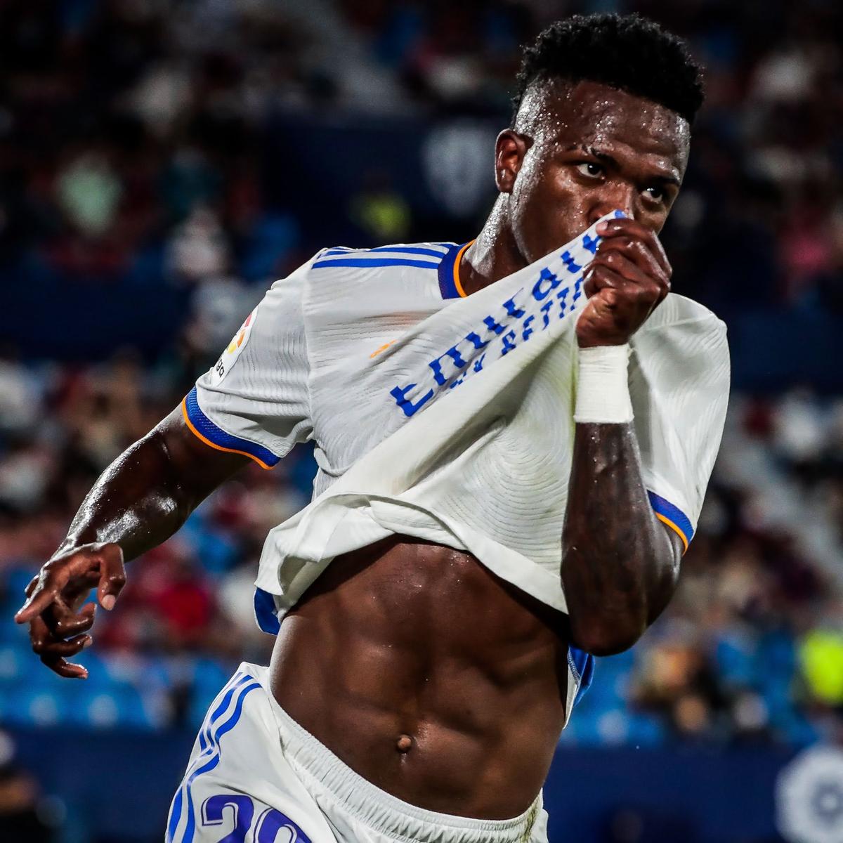 Vinicius Jr celebrates scoring for Real Madrid against Levante