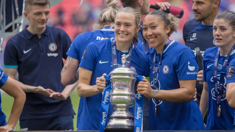 Magdalena Eriksson (left) with Lauren James (right), Chelsea