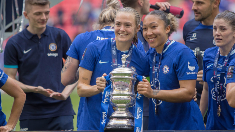 Magdalena Eriksson (left) with Lauren James (right), Chelsea