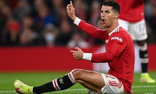 Man Utd's Cristiano Ronaldo reacts against Atalanta