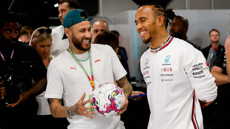 Neymar hanging out with Lewis Hamilton at the F1 Spanish Grand Prix, 2023