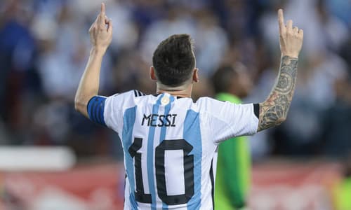 Lionel Messi playing for Argentina