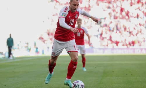 Christian Eriksen playing against Finland in Euro 2020