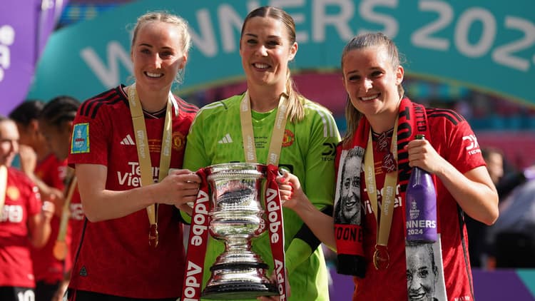 Millie Turner, Mary Earps and Ella Toone with the Women's FA Cup