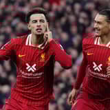 Curtis Jones celebrates scoring for Liverpool against Chelsea with Darwin Nunez, 2024/25