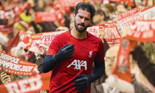 Alisson Becker warming up before Chelsea v Liverpool, 2023/24