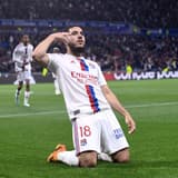 Rayan Cherki celebrates scoring against Monaco for Lyon