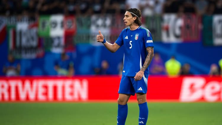 Riccardo Calafiori in action for Italy at Euro 2024