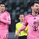 Luis Suarez and Lionel Messi in action for Inter Miami against Vissel Kobe in a friendly
