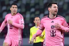 Luis Suarez and Lionel Messi in action for Inter Miami against Vissel Kobe in a friendly