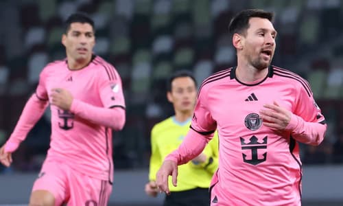 Luis Suarez and Lionel Messi in action for Inter Miami against Vissel Kobe in a friendly