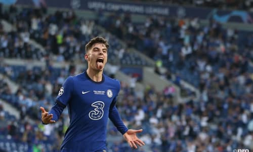Kai Havertz celebrates the only goal of the 2021 Champions League final