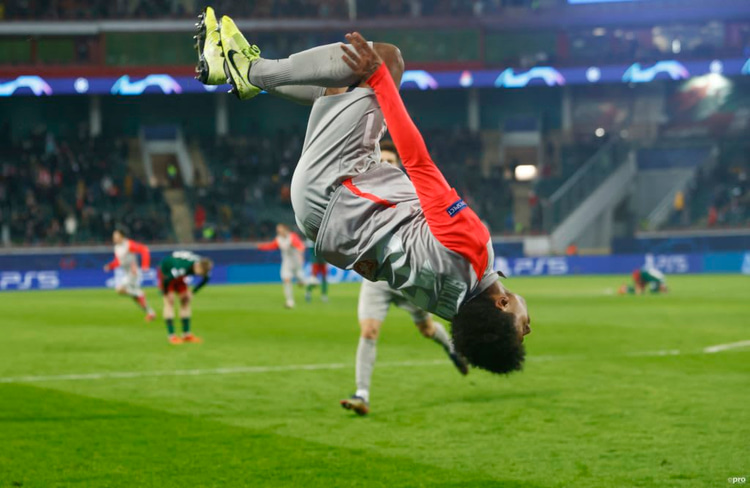 Karim Adeyemi celebrates a goal for Salzburg