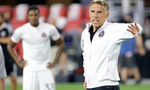 Former Manchester United defender Phil Neville in charge of Inter Miami in an MLS match