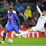 Ousmane Dembele playing against Benfica in the Champions League